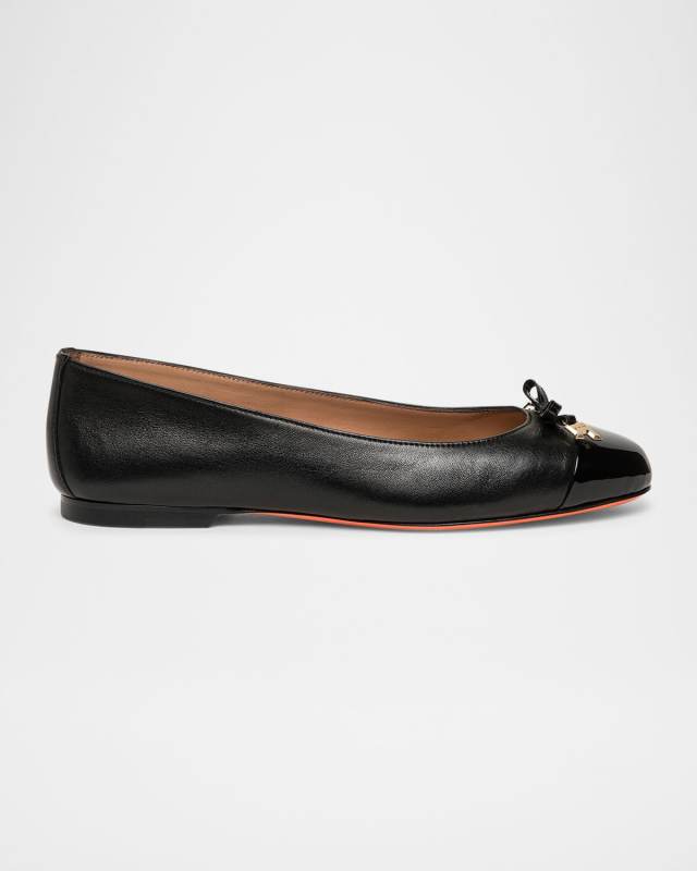 Sandy Leather Bow Ballet Flats